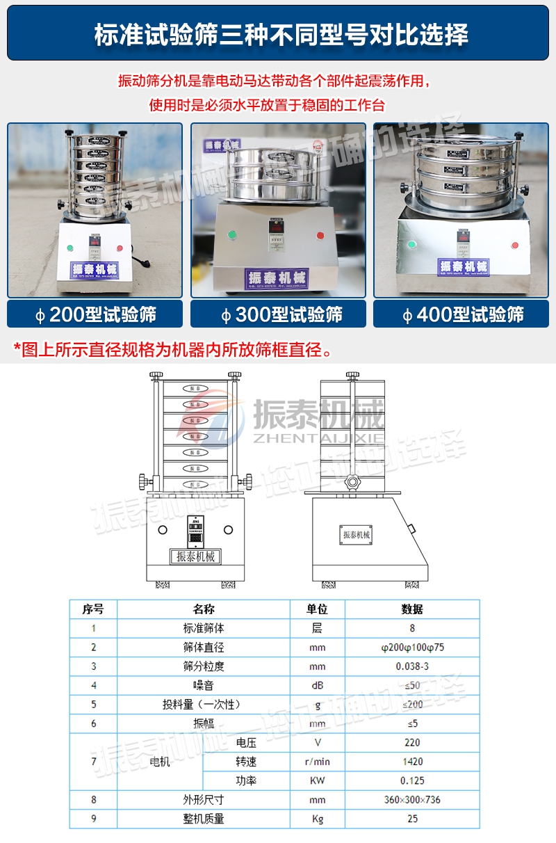 試驗(yàn)篩的三種型號(hào)及參數(shù)